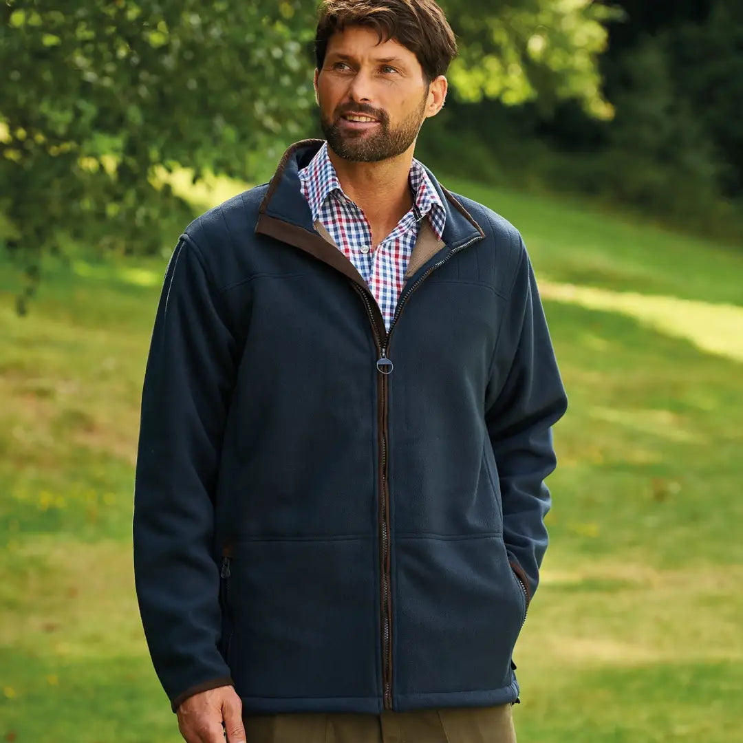 Navy blue Champion Berwick Fleece Jacket with faux suede trim and full-length zipper