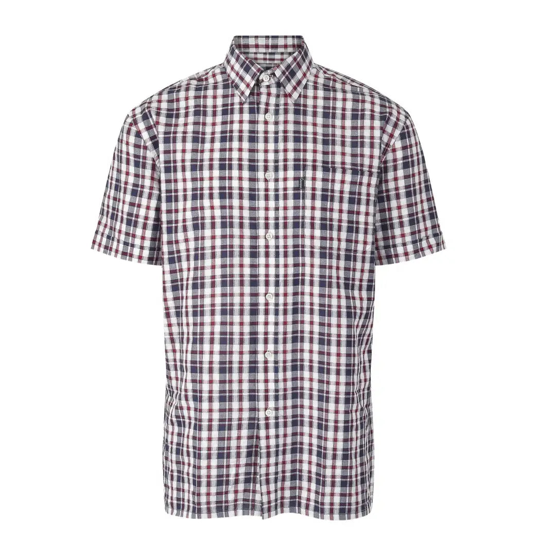 Champion Croyde Short Sleeved Shirt in plaid pattern of white, black, and red