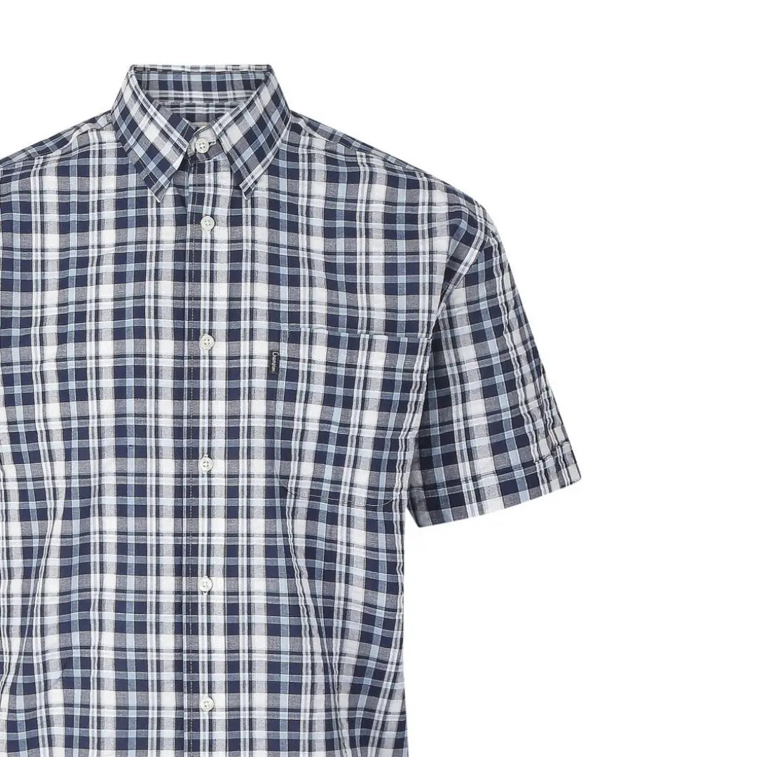 Champion Croyde Short Sleeved Shirt in navy blue and white plaid design