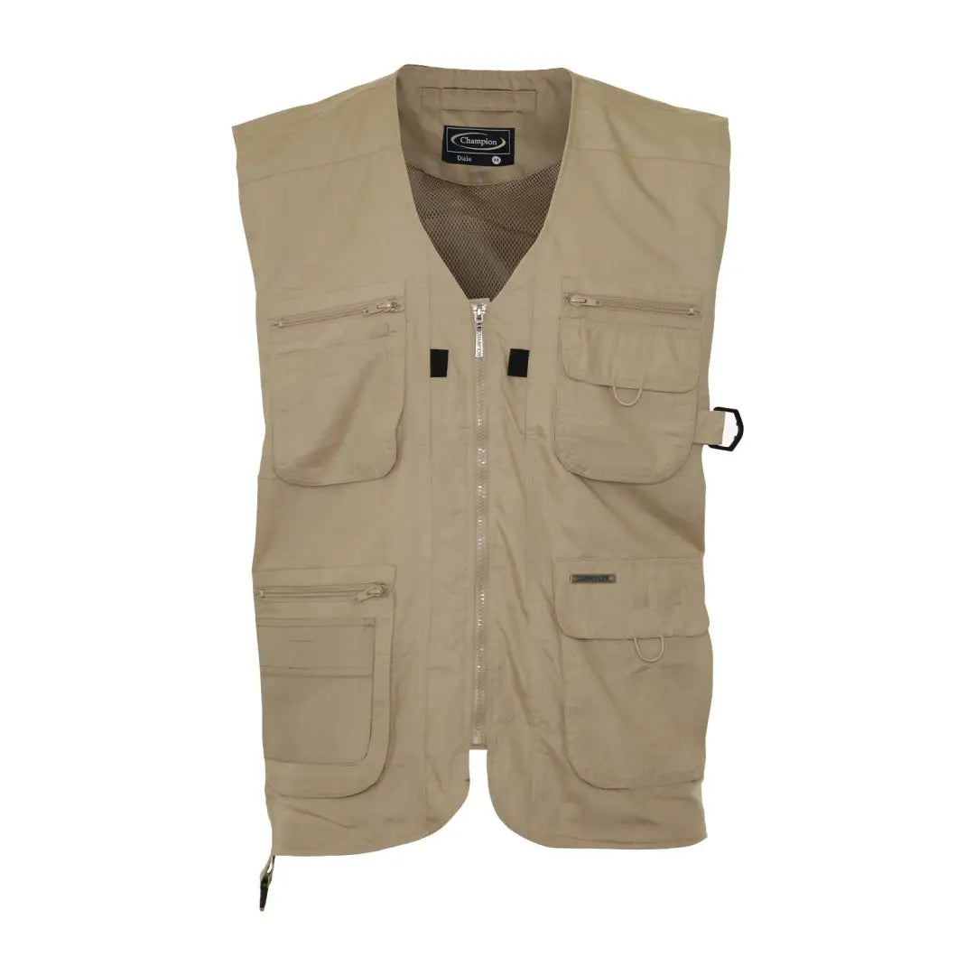 Khaki Champion Dale Gilet featuring multiple pockets and a convenient zipper front