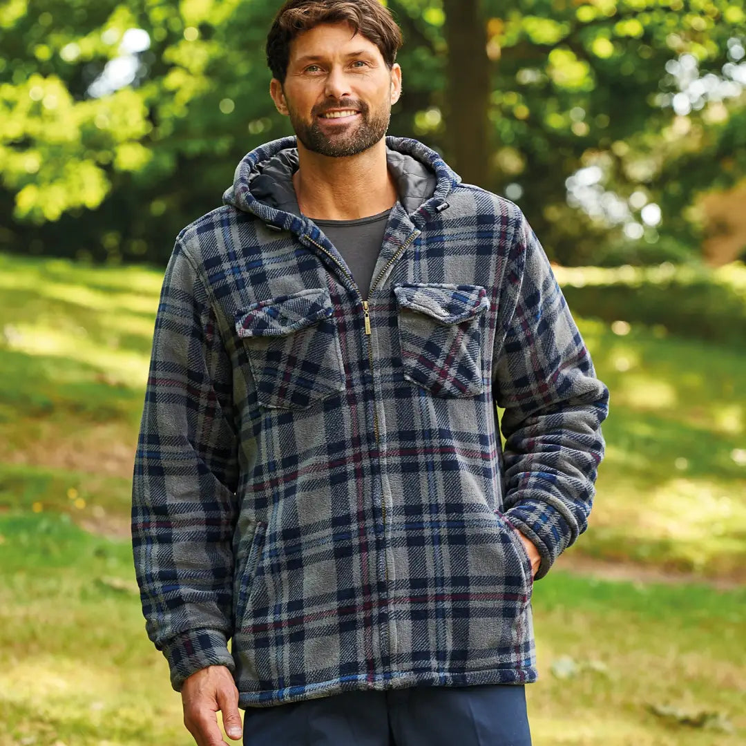 Plaid flannel Champion Dumfries fleece jacket with zippered front and chest pockets