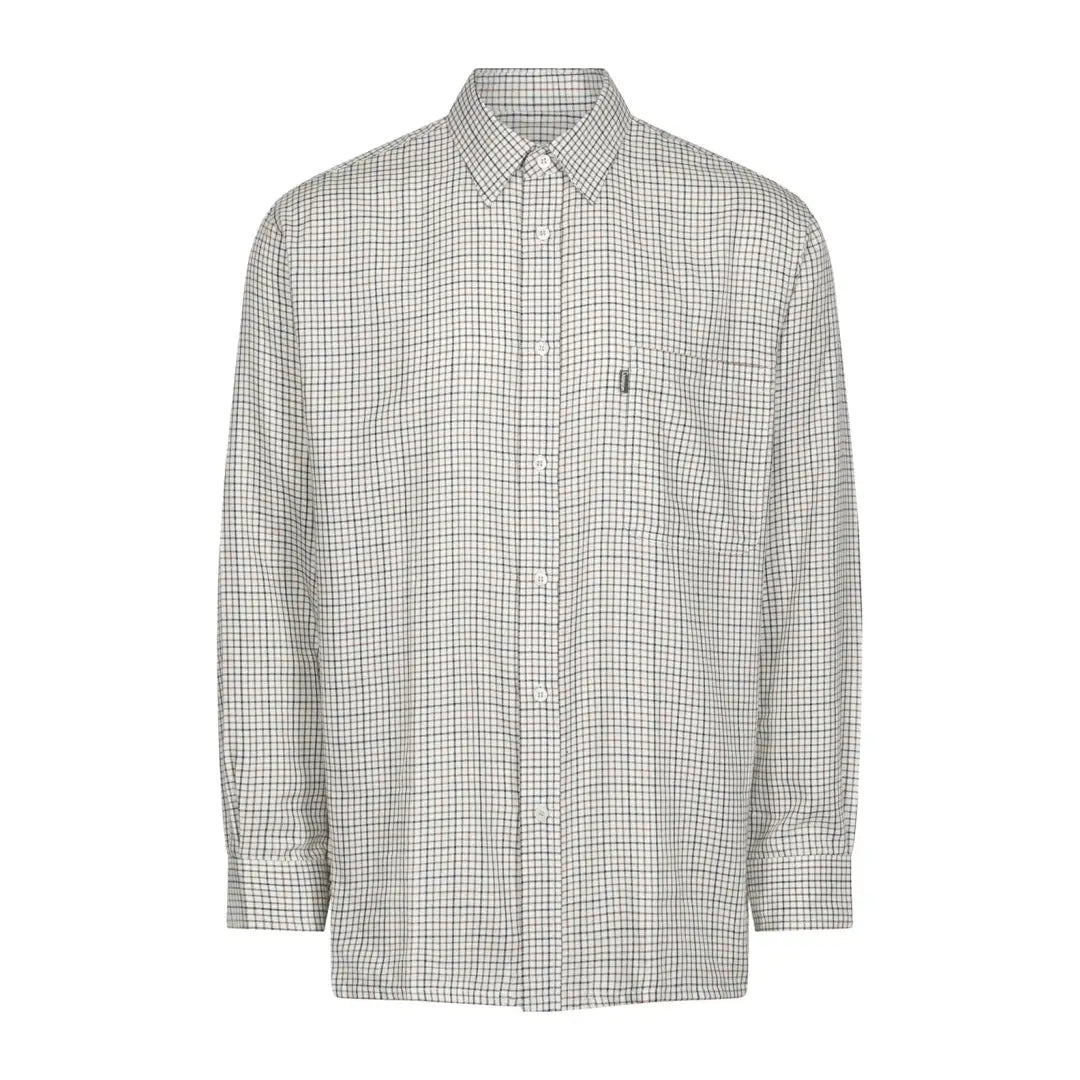 White and gray checkered Champion Epsom Long Sleeve Shirt with collar and chest pocket