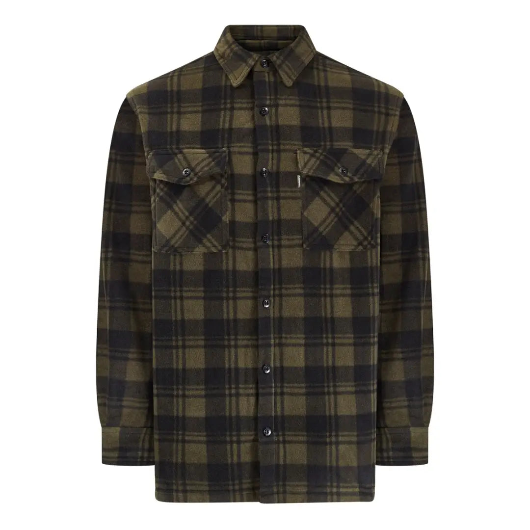 Dark green and black plaid flannel Champion Eskdale Fleece shirt with chest pockets