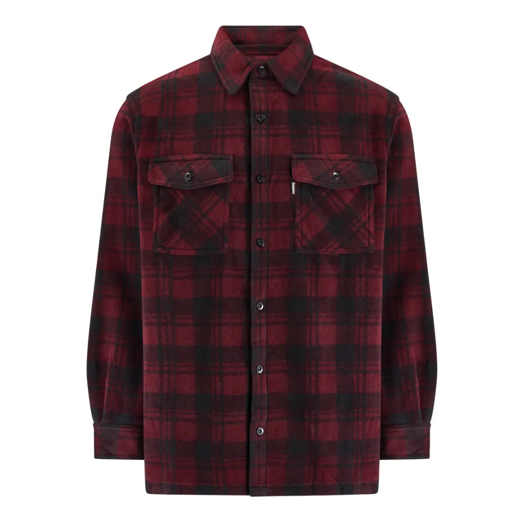 Burgundy and black plaid Champion Eskdale Fleece Shirt with button front and pockets