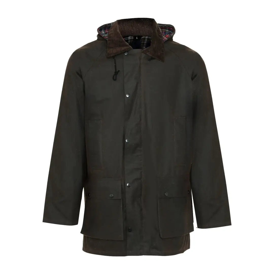 Dark green Champion Howick Wax Jacket with corduroy collar and snap buttons