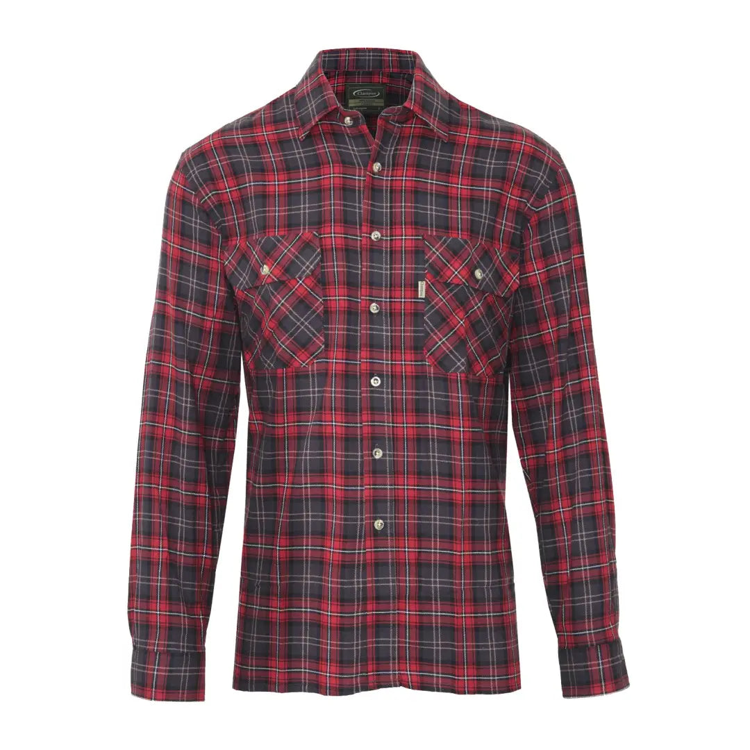 Red and black plaid Champion Kilbeggan shirt with button-up front and chest pockets