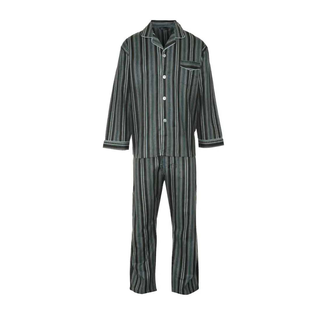 Striped Champion Kingston Men’s Pyjamas in dark green and white, made from soft feel cotton