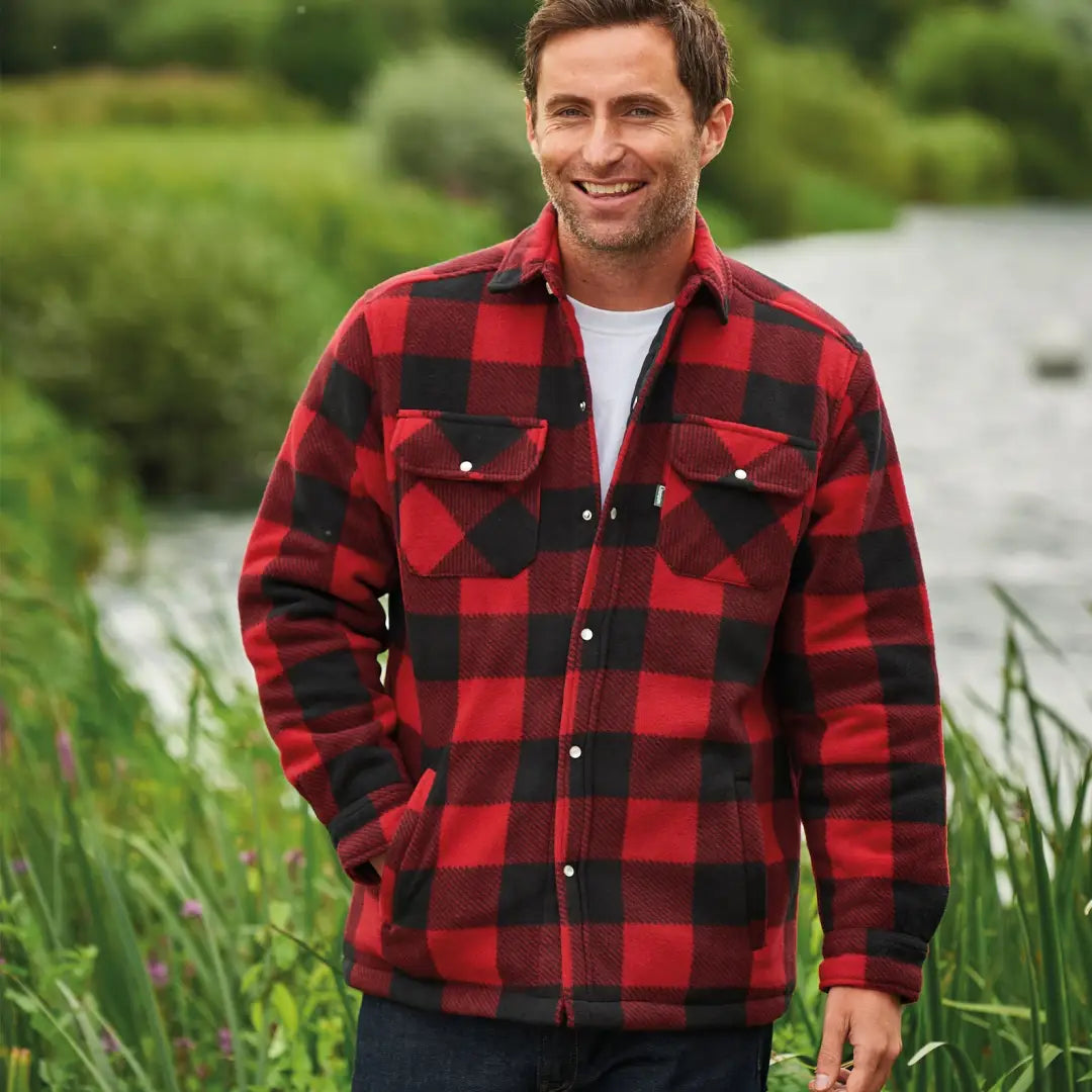 Red and black buffalo plaid Champion Kinross Padded Shirt with button closures