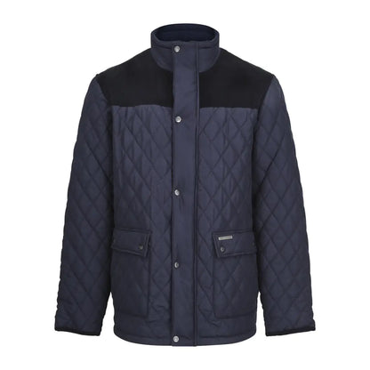 Navy blue Champion Lewis quilted jacket with black shoulder panels and high collar