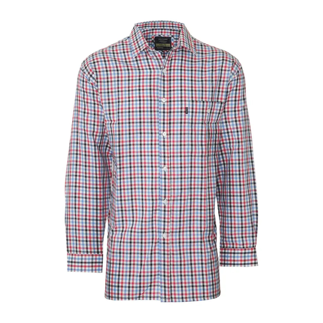 Plaid Champion Lyndhurst Long Sleeved Shirt in red, blue, and white checkered pattern