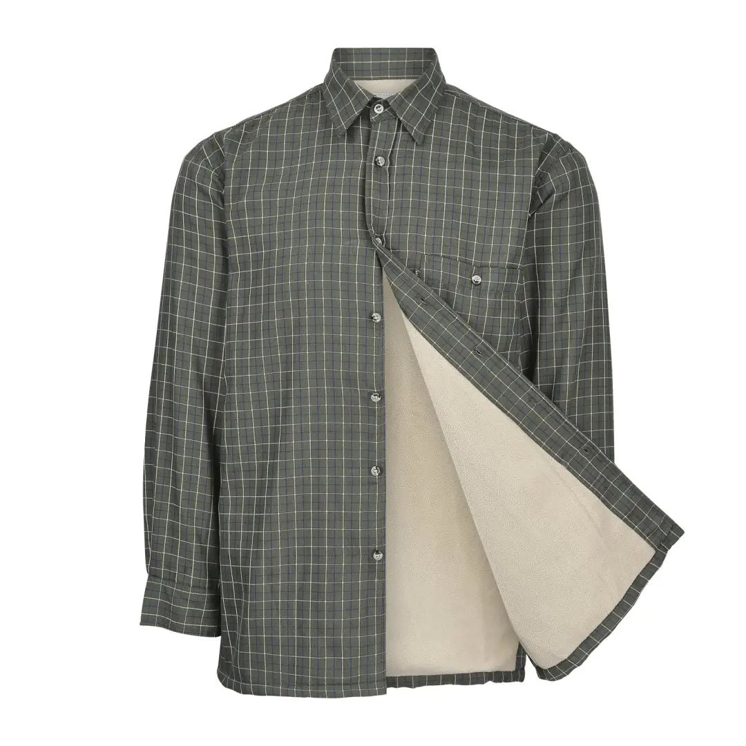 Gray checkered Champion Milton II fleece lined shirt with cozy fleece lining visible