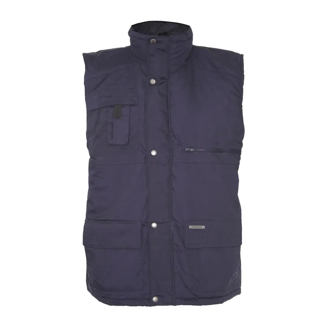 Navy blue Champion Peak Bodywarmer with pockets and snap closures for style and comfort