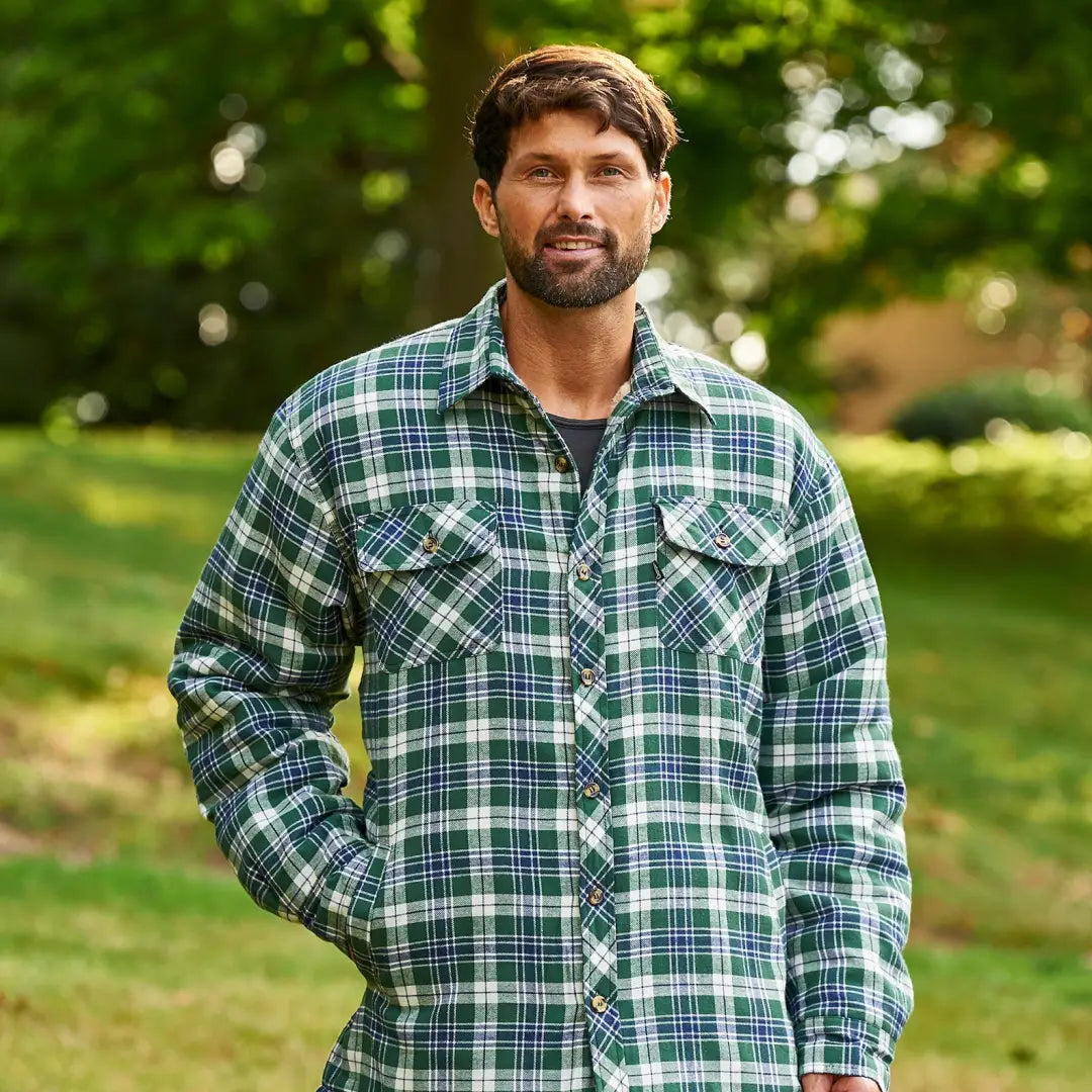 Green and white plaid Champion Pennine padded shirt with chest pockets