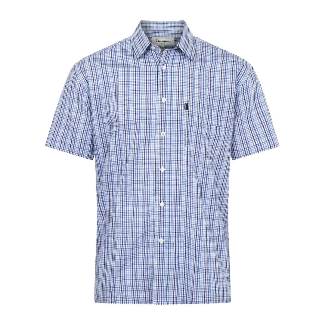 Champion Poole Short Sleeved Shirt featuring a stylish blue and white plaid pattern