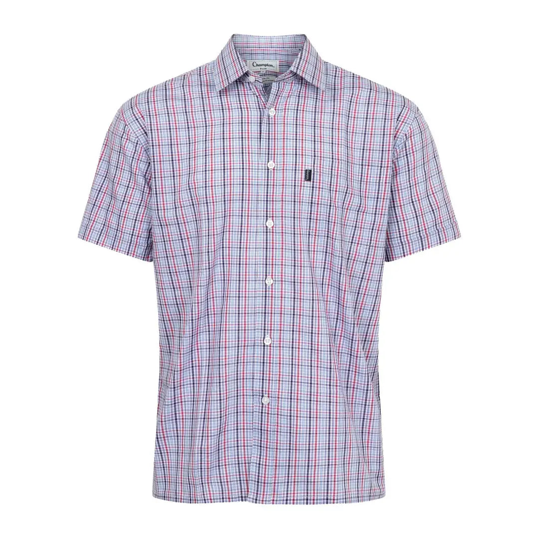 Champion Poole Short Sleeved Shirt in pink and blue plaid pattern, cool casual wear