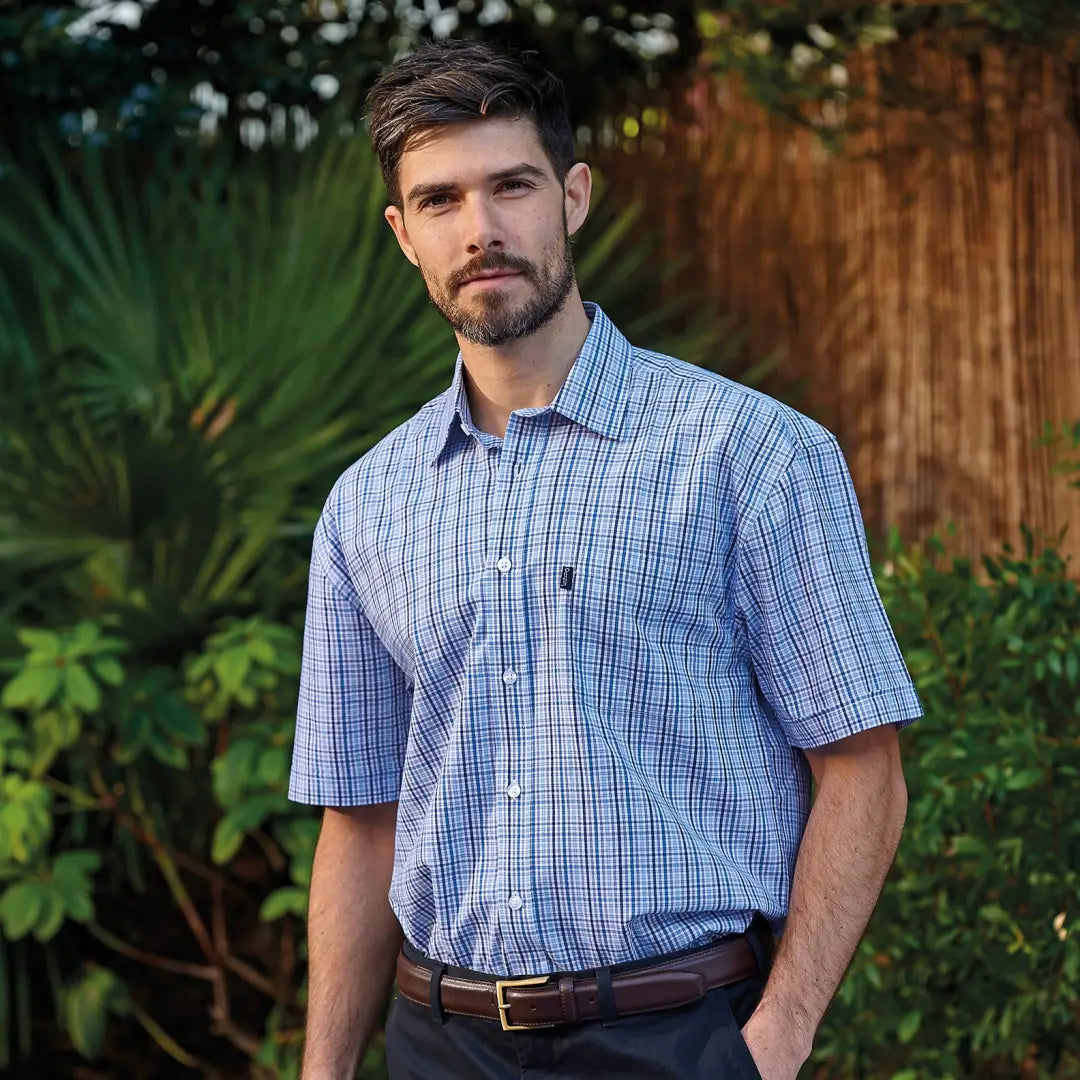 Short sleeved blue plaid Champion Poole Short Shirt perfect for casual style