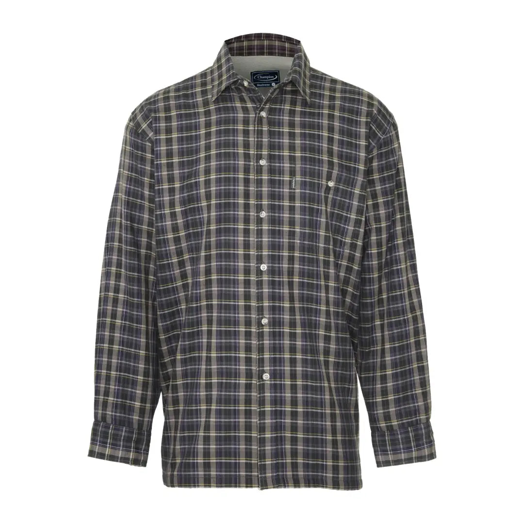 Plaid Champion Sherborne Fleece Lined Shirt in gray and black for stylish country clothing