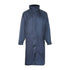 Navy blue Champion Storm Long Coat with high collar and button closure for rainy days