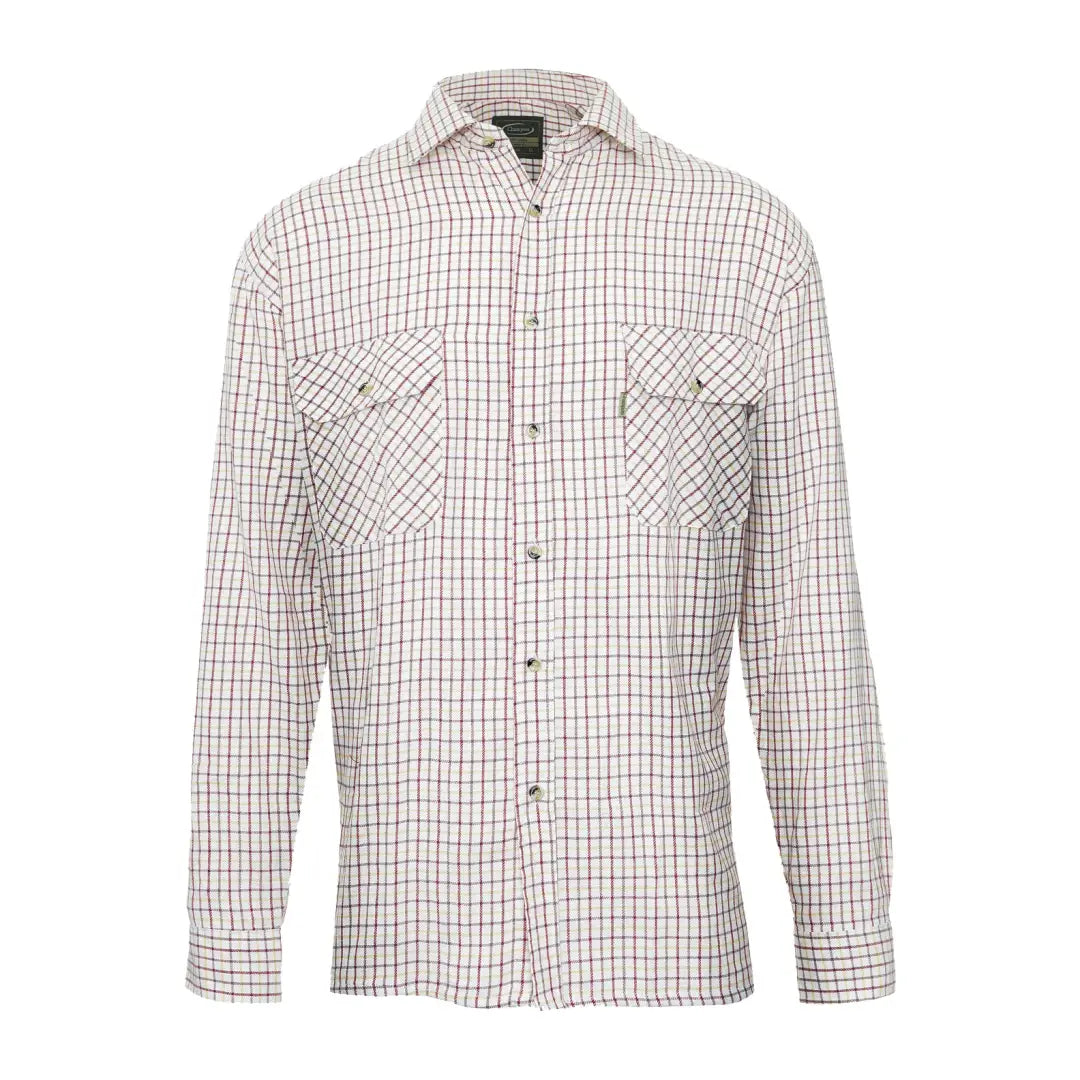 White Champion Tattersall Shirt with red and black checkered pattern and pockets