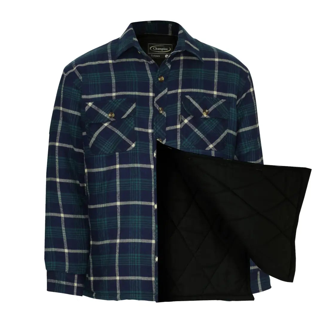 Plaid flannel Champion Totnes padded shirt with dark lining on one side