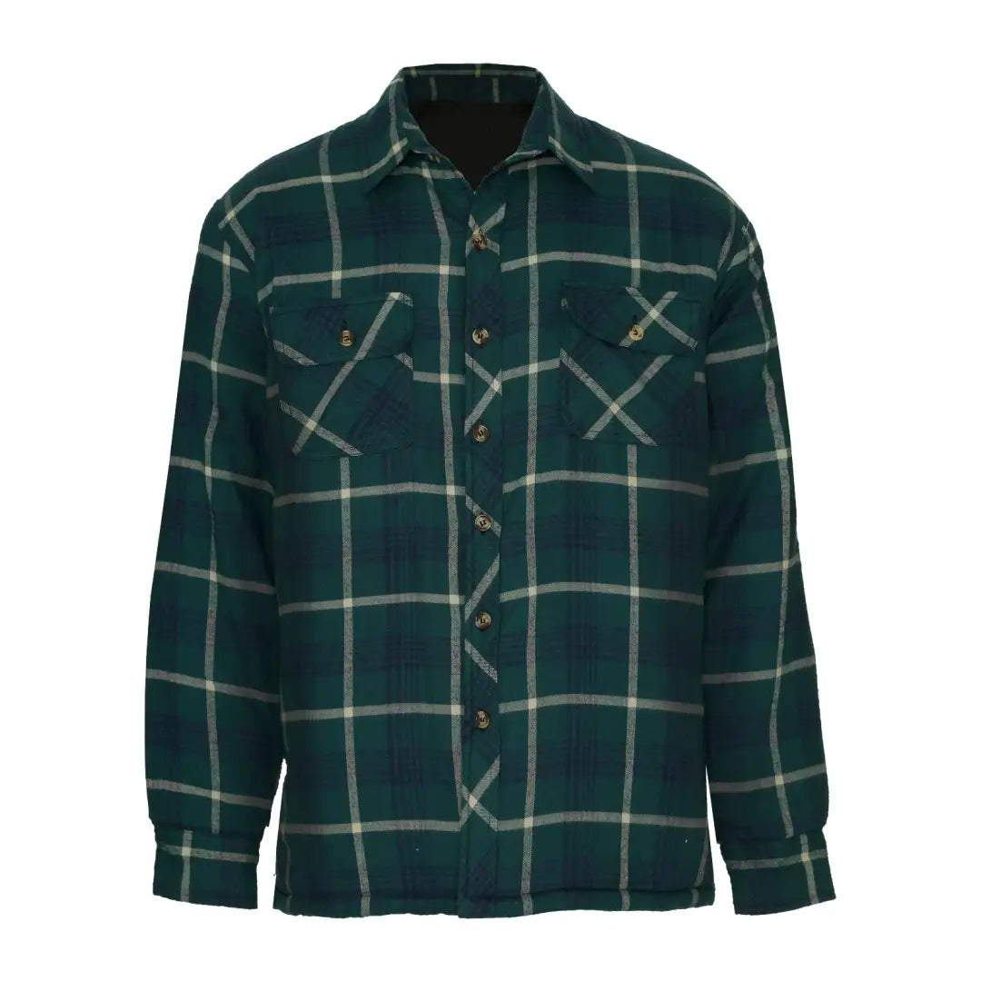 Green and white plaid Champion Totnes Padded Shirt with button-up front and chest pockets