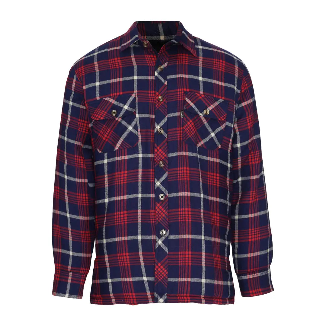 Plaid flannel Champion Totnes Padded Shirt in red, navy, and white colors