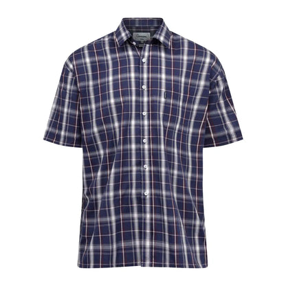 Navy blue and white short sleeved Champion Whitby shirt with plaid pattern