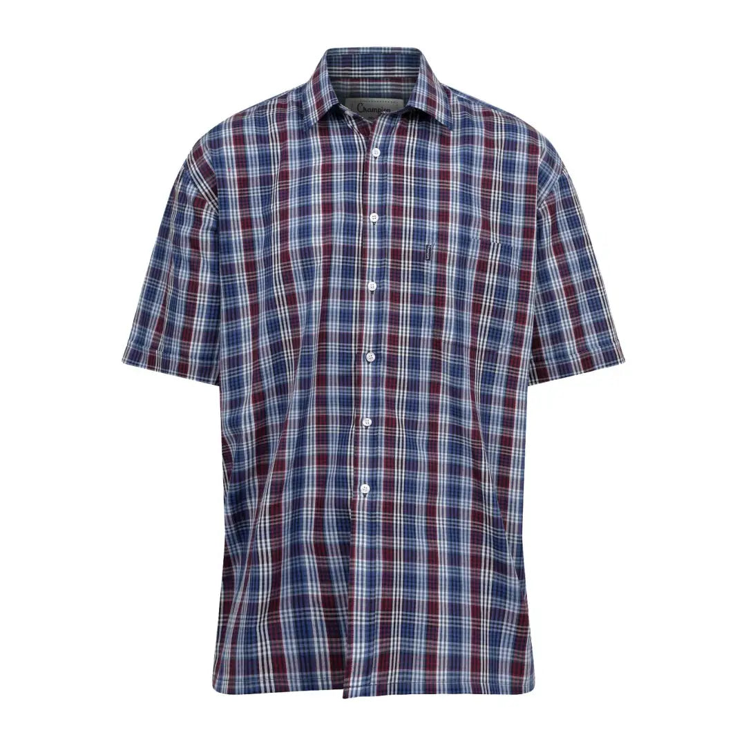 Short sleeved shirt in blue, red, and white, Champion Whitby style for a casual look