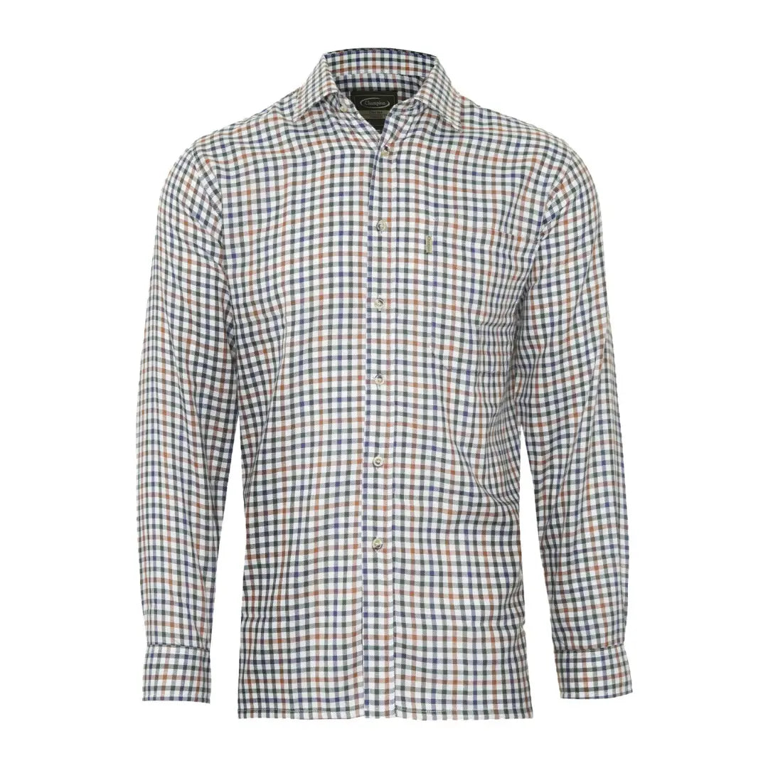 Long-sleeved Champion York Shirt featuring a green, brown, and white checkered pattern