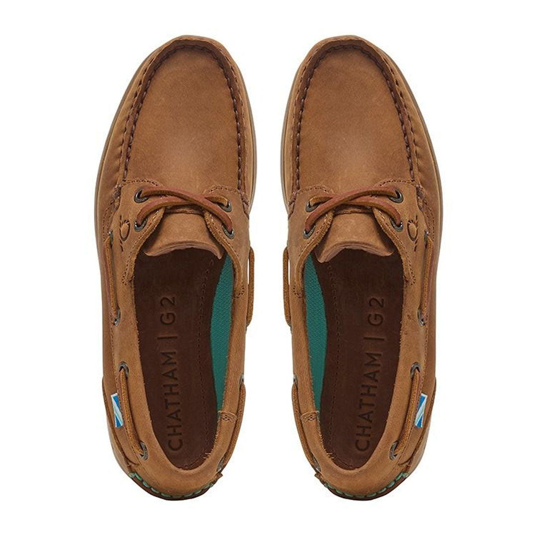 Brown leather boat shoes from Chatham Deck Lady II, perfect for country clothing style