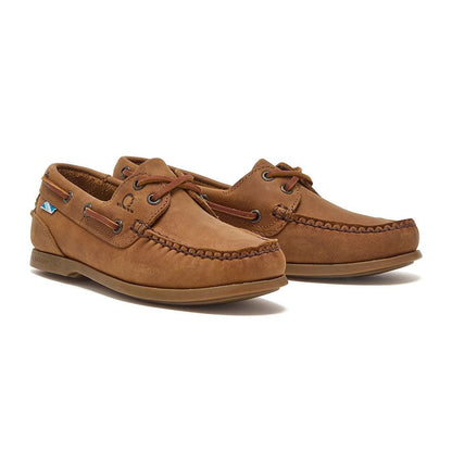 Pair of brown leather boat shoes from Chatham Deck Lady for stylish country clothing