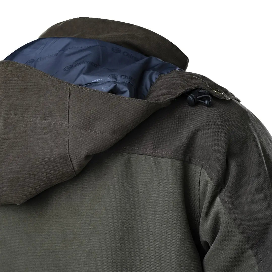 Hooded Chiruca Valkiria Jacket in dark olive green with blue interior lining