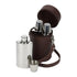 Leather travel bar whisky set with stainless steel containers and cups by David Nickerson