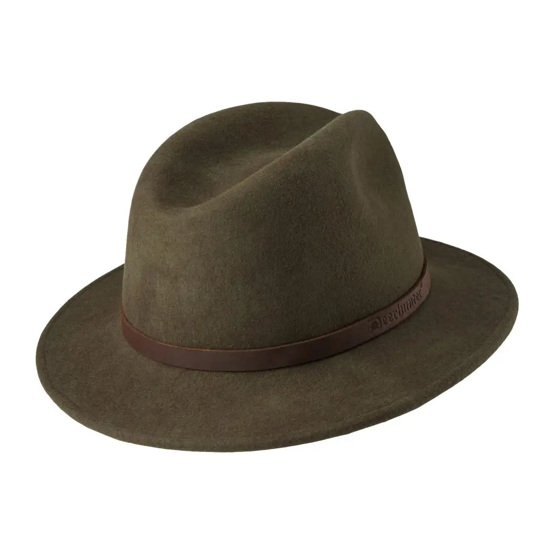 Olive green Deerhunter Adventurer Felt Crushable Hat with a stylish brown band