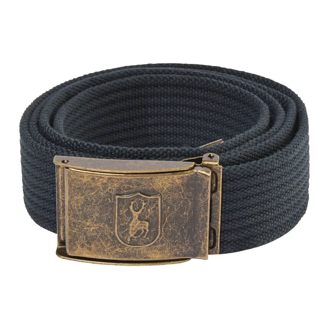 Black Canvas Belt with Brass Deer Buckle for Country Clothing and Hunting Adventure