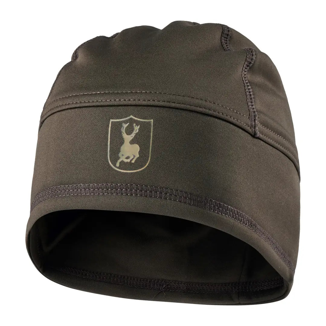 Dark brown Deerhunter Discover Beanie with deer logo, perfect for soft hunting days