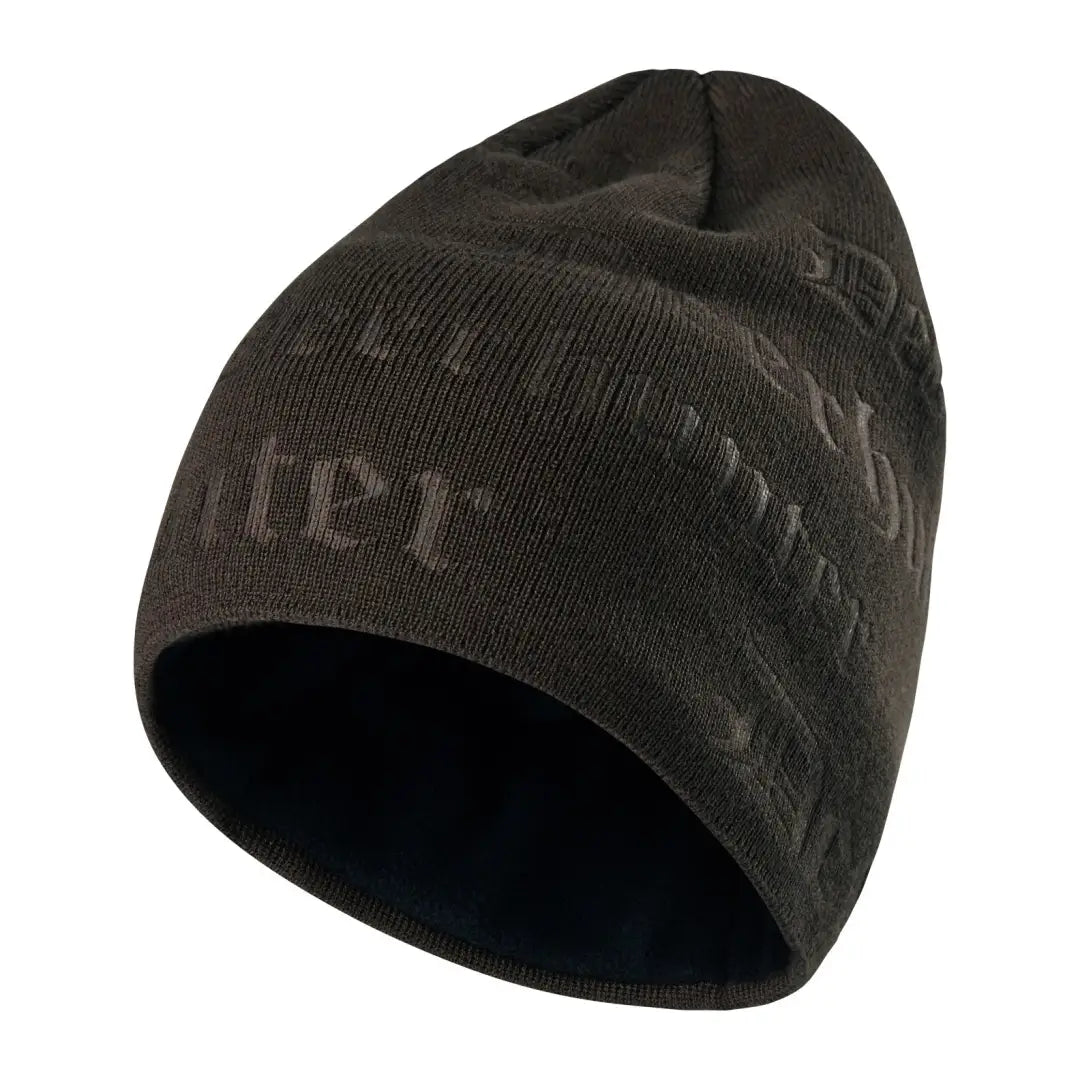 Dark green beanie with subtle text pattern from the Deerhunter Embossed Logo Hat collection