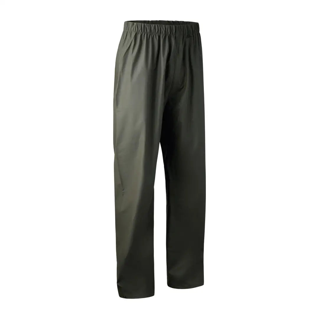 Dark green waterproof Deerhunter Hurricane Rain Trousers with elastic waistband