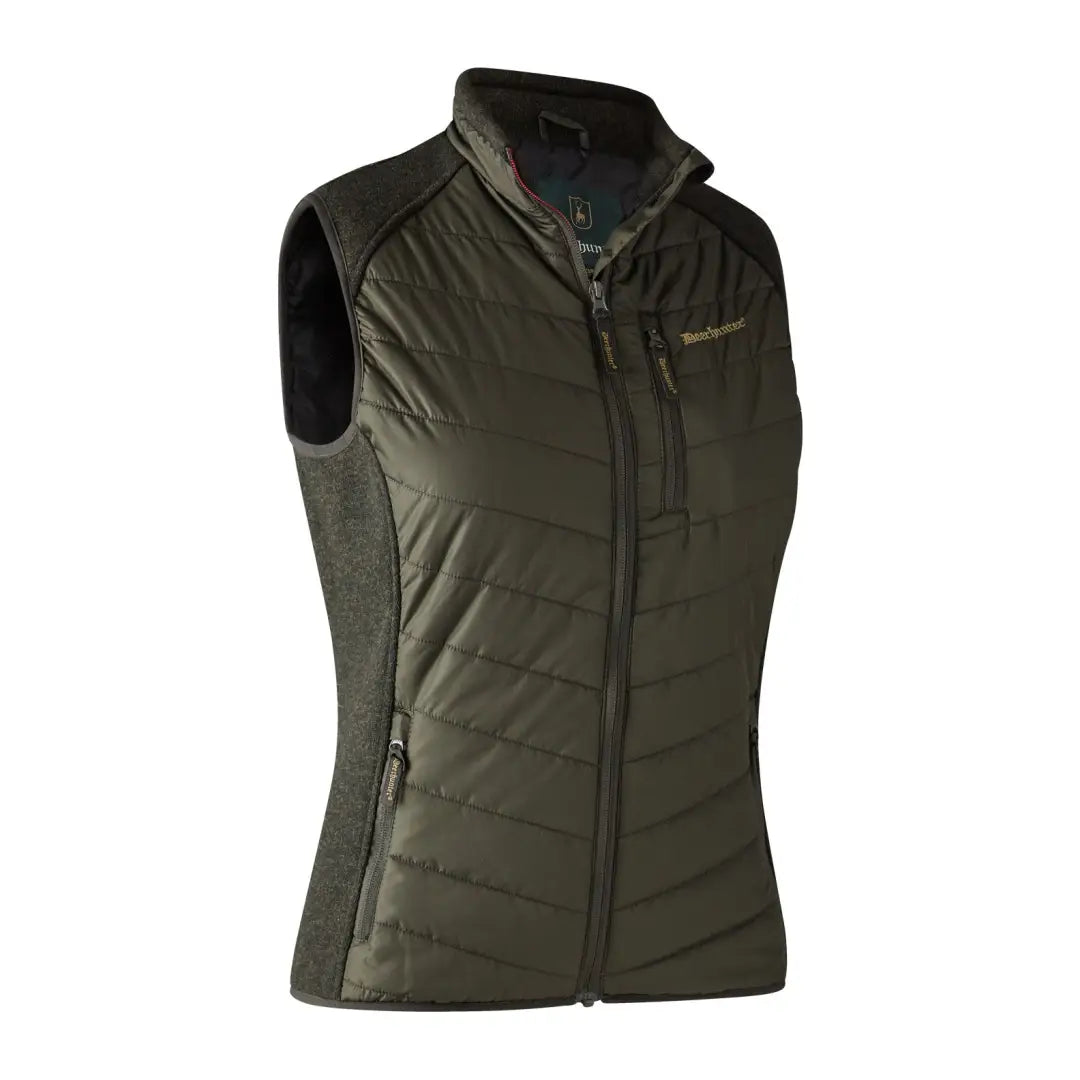 Dark green Deerhunter Lady Caroline Padded Waistcoat with high collar and zippered front