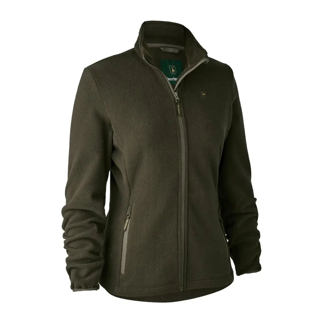 Dark green Deerhunter Lady Chasse Fleece Jacket with a full-length zipper and collar