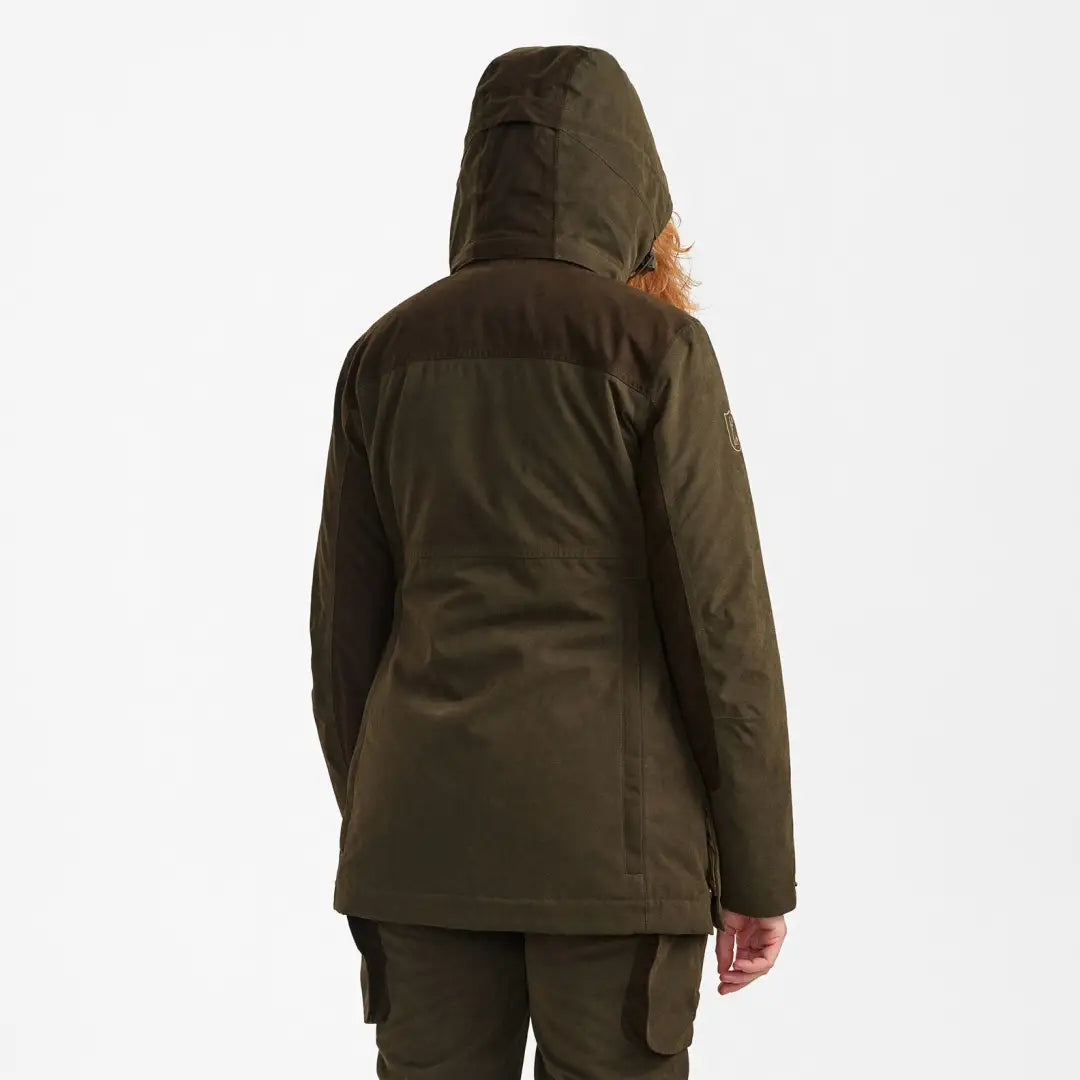 Dark green hooded winter jacket back view of Deerhunter Lady Eagle Jacket