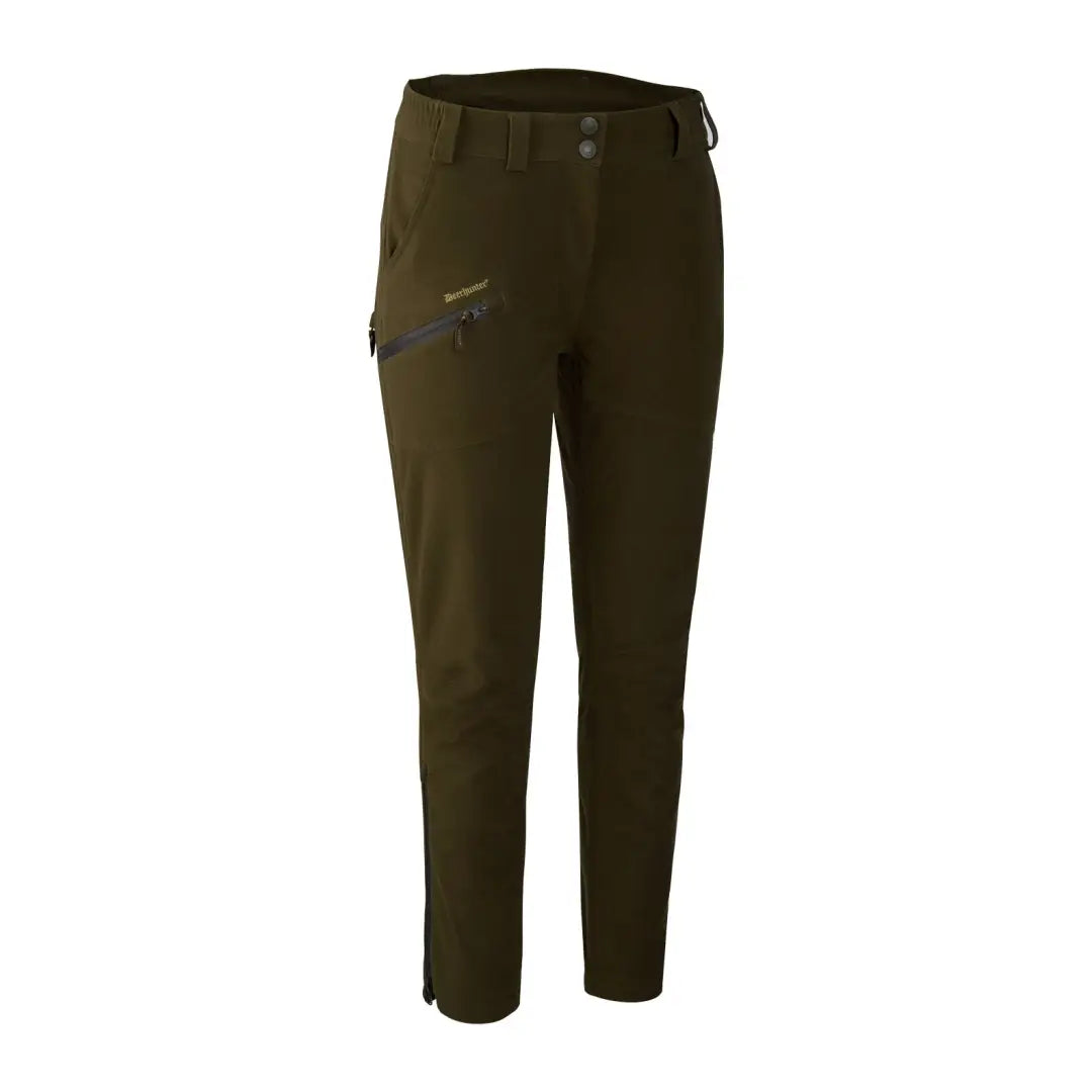 Dark green Deerhunter Lady Gabby Boot Trousers with zippered pockets and adjustable waistband