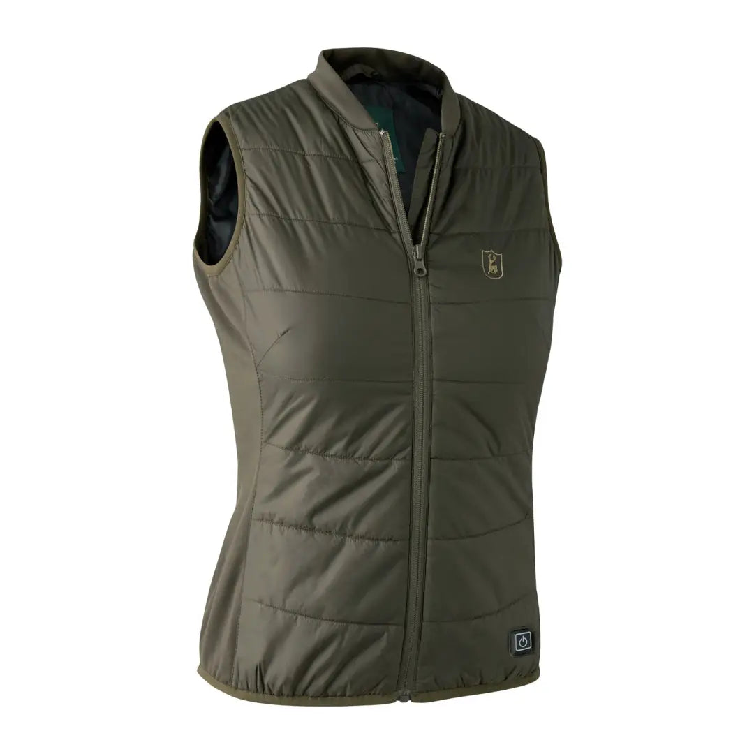 Olive green Deerhunter Lady Heat quilted vest with zipper and collar for cozy warmth