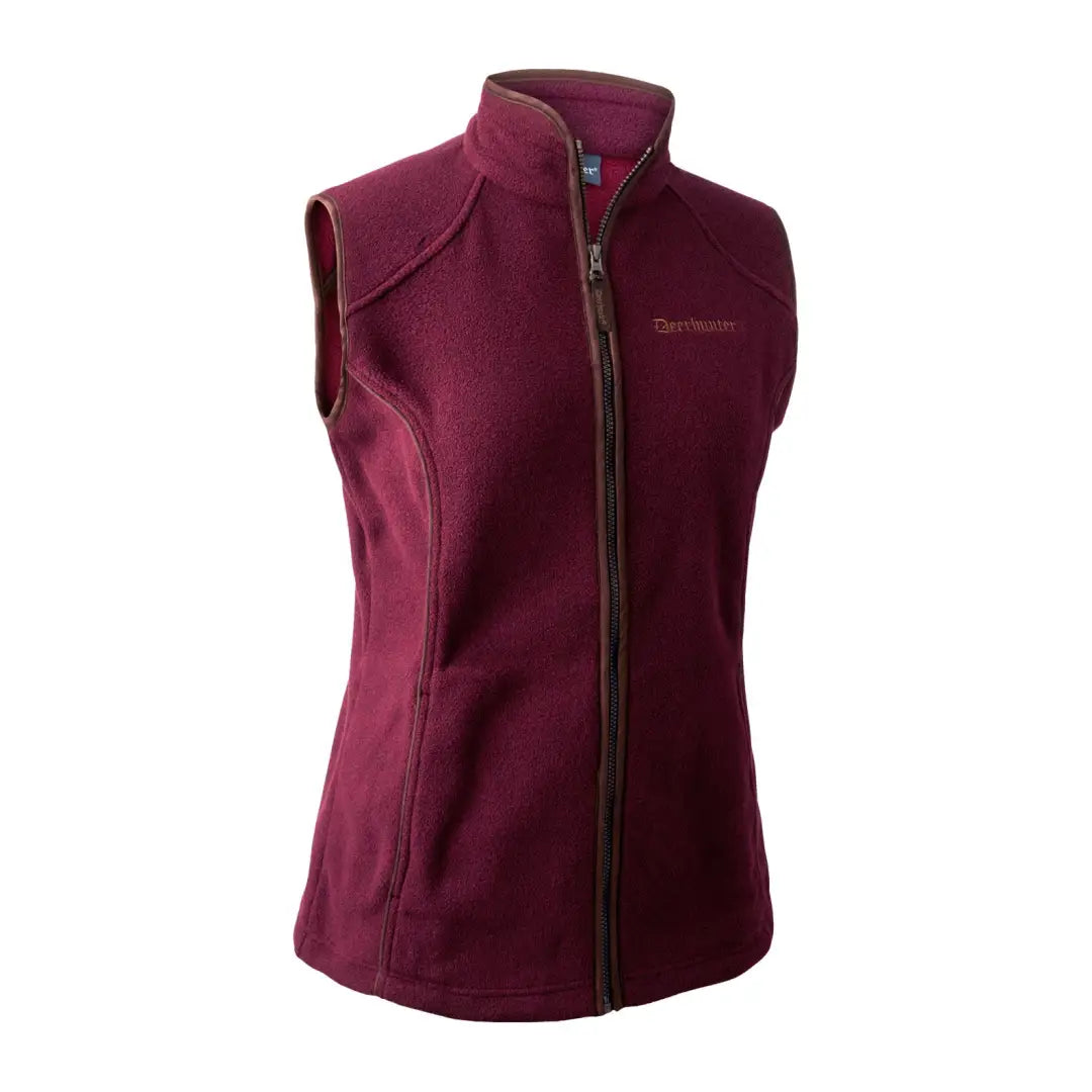 Burgundy Deerhunter Lady Josephine Fleece Waistcoat with full-length zipper and collar