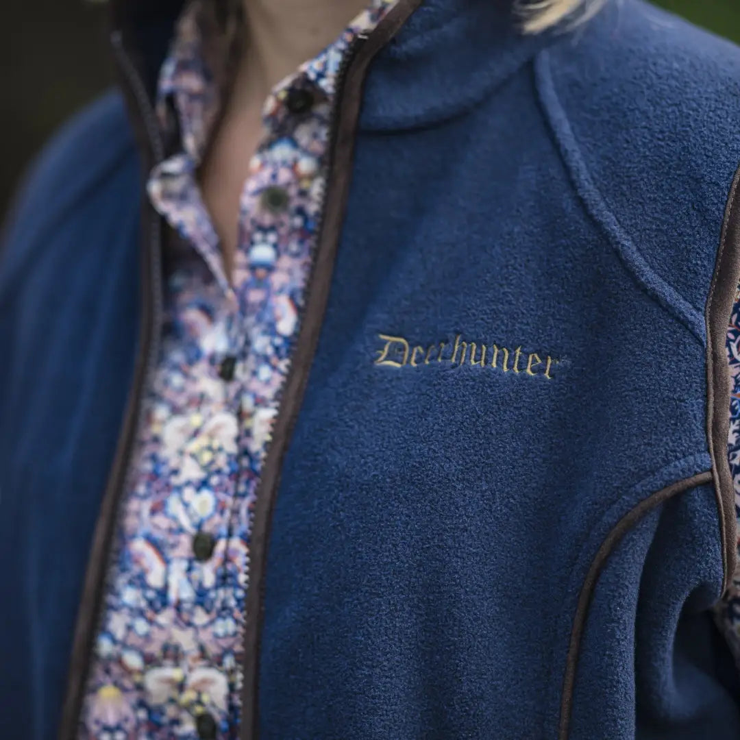 Navy blue Deerhunter Lady Josephine fleece vest with gold embroidery