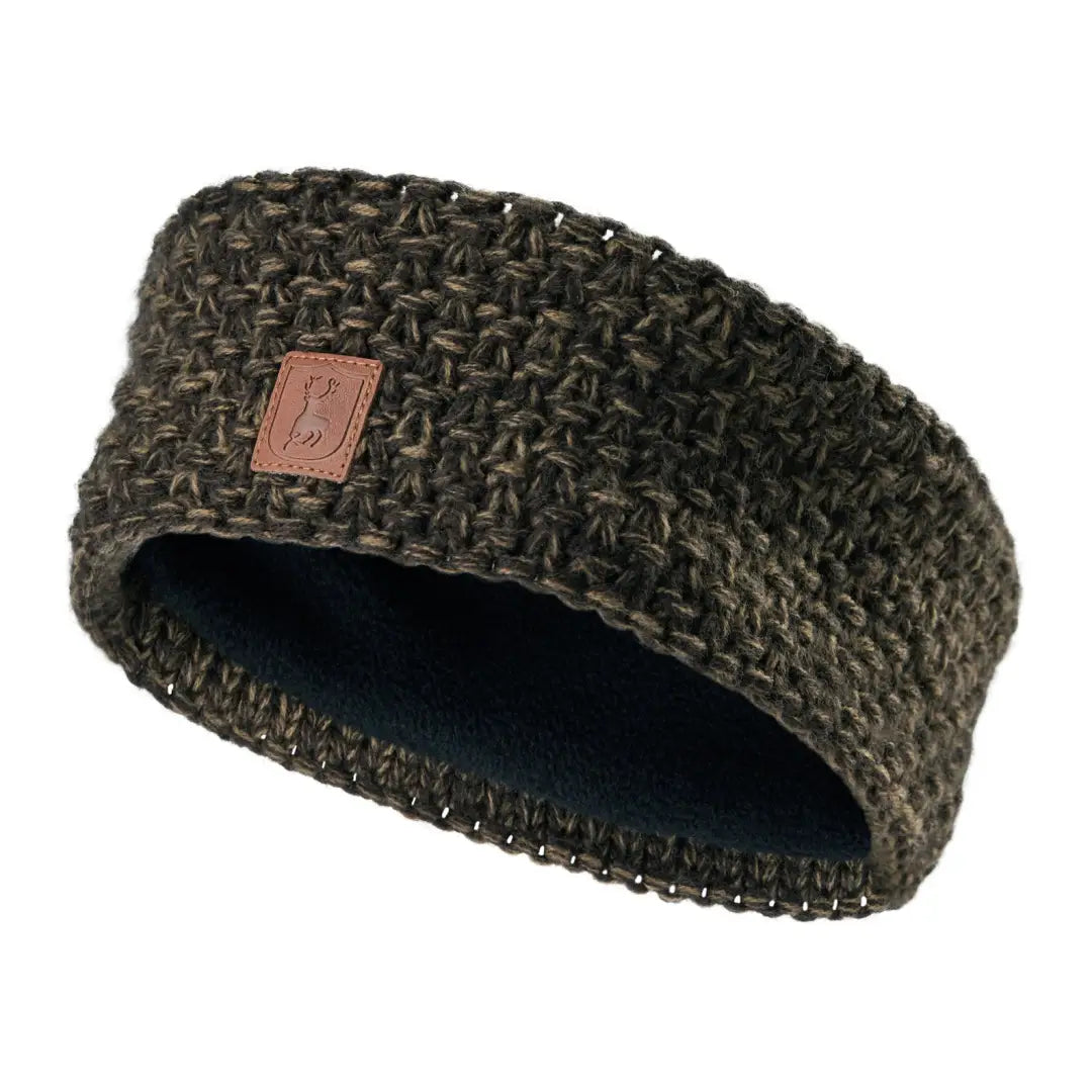 Dark green Deerhunter Ladies Headband with a cozy leather patch for stylish warmth