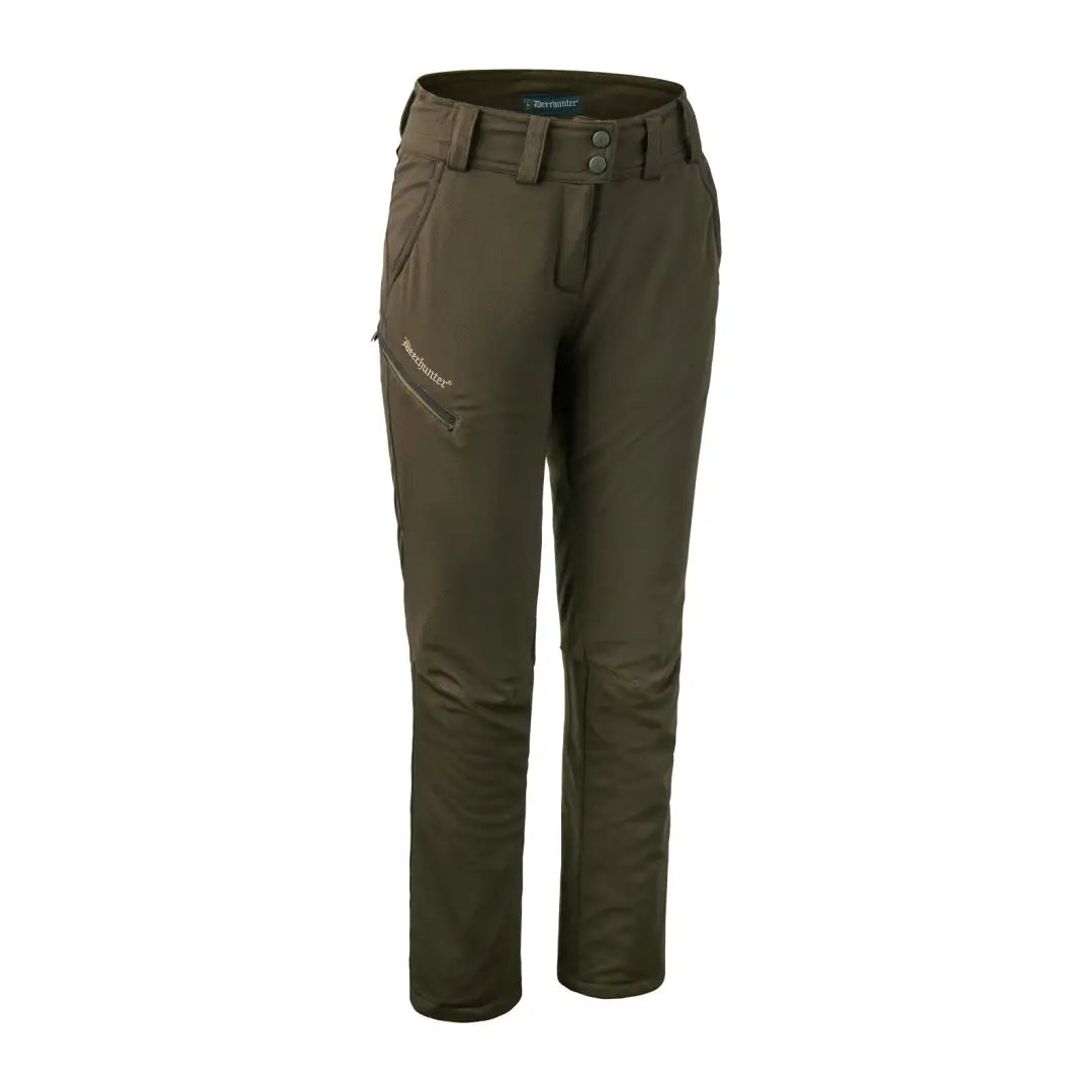 Olive green Deerhunter Lady Mary Trousers with reinforced knees and zippered pocket