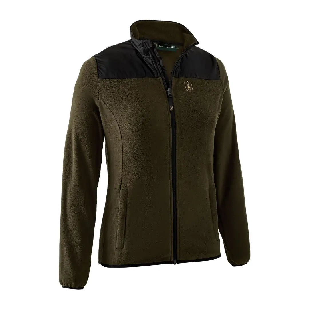 Olive green Deerhunter Lady Northward fleece jacket with black shoulder panels