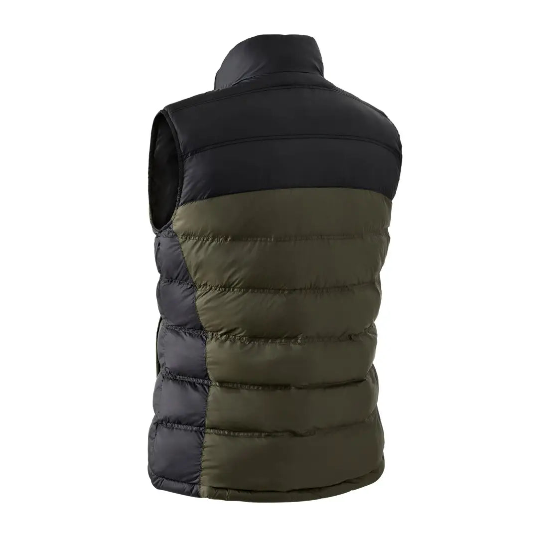 Two-tone black and olive green Lady Northward Padded Waistcoat with a high collar