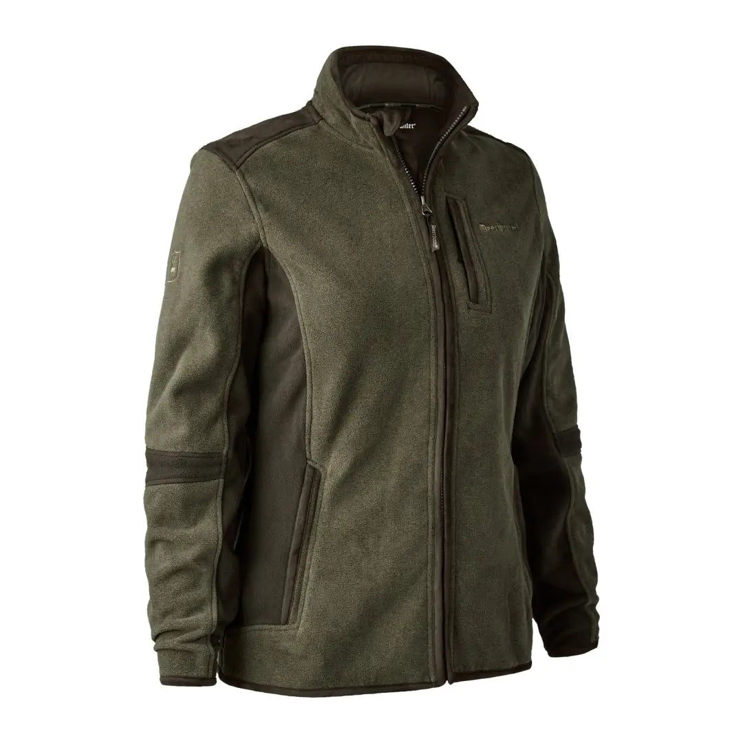 Olive green Deerhunter Lady Pam Bonded Fleece Jacket with pockets is an elegant technical garment